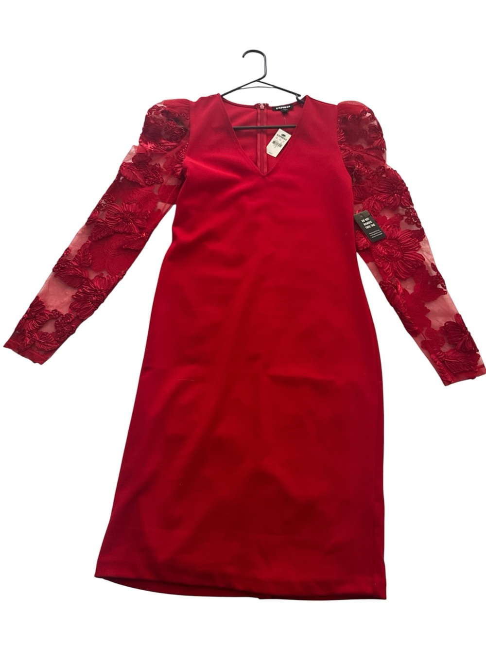 Express Red Lace-Sleeve V-Neck Women’s Dress - NWT - Small